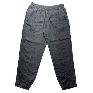 Athleta Linen Jogger Pants Womens L Gray Elastic Waist Tapered Casual Travel